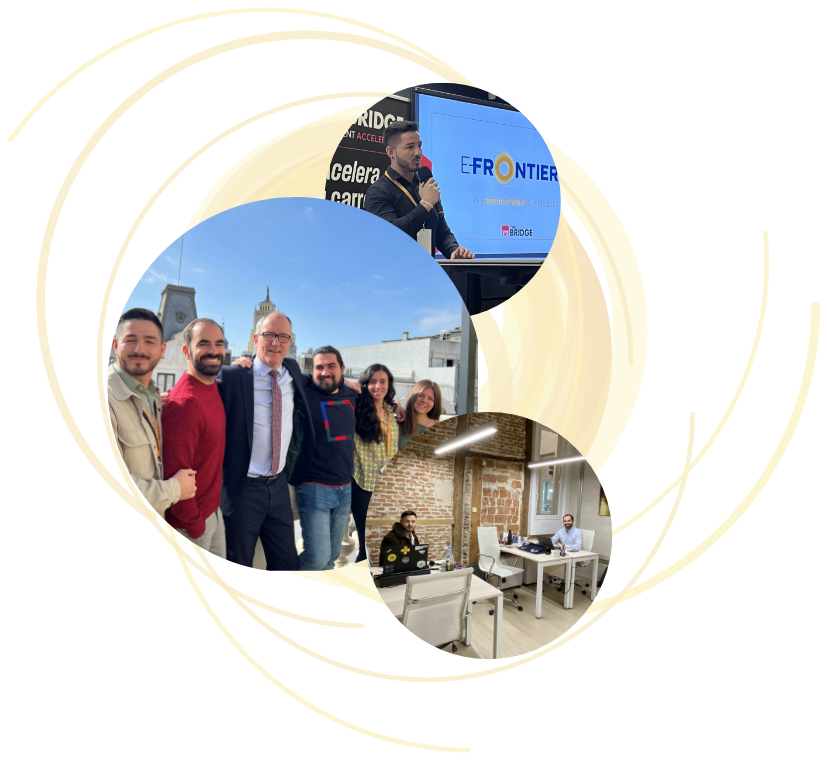 Spain Home Image | E-Frontiers Three images in circles of the e-frontiers team in Spain